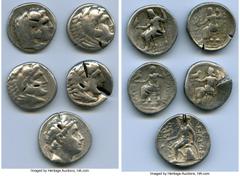 Ancients Ancient Lots ANCIENT LOTS. Greek. Macedonian and Seleucid Kingdoms. Ca. 336-187 BC. Lot of five (5) AR tetradrachms. VG-Fine, test cuts, bankers punches. Includes: (4) Macedonian Kingdom, Ale