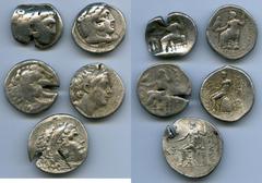 Ancients Ancient Lots ANCIENT LOTS. Greek. Macedonian and Seleucid Kingdoms. Ca. 336-187 BC. Lot of five (5) AR tetradrachms. VG-Fine, test cuts, bankers punches. Includes: (4) Macedonian Kingdom, Ale