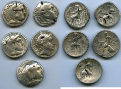 Ancients Ancient Lots ANCIENT LOTS. Greek. Macedonian and Seleucid Kingdoms. Ca. 336-187 BC. Lot of five (5) AR tetradrachms. VG-Fine, test cuts, bankers punches. Includes: (4) Macedonian Kingdom, Ale