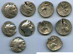 Ancients Ancient Lots ANCIENT LOTS. Greek. Macedonian and Seleucid Kingdoms. Ca. 336-187 BC. Lot of five (5) AR tetradrachms. VG-Fine, test cuts, bankers punches. Includes: (4) Macedonian Kingdom, Ale