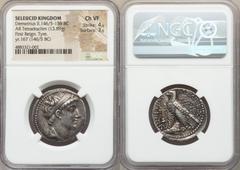 Ancients Greek SELEUCID KINGDOM. Demetrius II Nicator, first reign (146/5-138 BC). AR tetradrachm (28mm, 13.89 gm, 12h). NGC Choice VF 4/5 - 3/5. Tyre, dated Seleucid Era 167 (146/5 BC). Diademed, bea