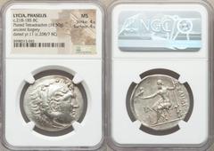 Ancients Greek LYCIA. Phaselis. Ca. 218-185 BC. AR/AE fourrée tetradrachm (34mm, 14.50 gm, 11h). NGC MS 4/5 - 4/5. Ancient forgery, imitating issue in the name and types of Alexander III the Great of 