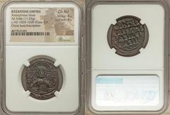 Ancients Byzantine Anonymous. Class A3. Time of Basil II-Constantine VIII (ca. AD 1020-1028). AE follis (28mm, 11.05 gm, 5h). NGC Choice AU 4/5 - 4/5. Constantinople. +EMMA-NOVHΛ, bust of Christ facin