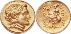 Ancients Greek THRACIAN KINGDOM. Lysimachus (305-281 BC). AV stater (21mm, 12h). ANACS EF 40, mount removed. Posthumous issue of Byzantium, ca. 210-195 BC. Diademed head of deified Alexander III right