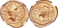 Ancients Roman Republic Julius Caesar, as Dictator (49-44 BC). AV aureus (20mm, 7.94 gm, 12h). NGC Choice VF 3/5 - 4/5. Rome, 46 BC, Aulus Hirtius, praetor. C•CAESAR-COS•TER, veiled female head (Vesta