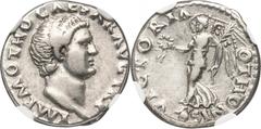 Ancients Roman Imperial Otho (AD 69). AR denarius (17mm, 3.48 gm, 6h). NGC Choice VF S 5/5 - 5/5. Rome, January 15-March 9 AD 69. IMP M OTHO CAESAR AVG TR P, bare, bewigged head of Otho right / VICTOR