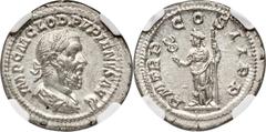 Ancients Roman Imperial Pupienus (AD 238). AR denarius (20mm, 2.92 gm, 6h). NGC MS S 5/5 - 4/5. Rome, April-June AD 238. IMP C M CLOD PVPIENVS AVG, laureate, draped and cuirassed bust of Pupienus righ