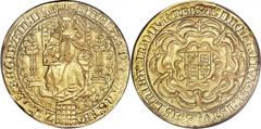 Great Britain Mary I (Sole Regnant, 1553-1554) gold "Fine" Sovereign of 30 Shillings 1553 AU58 NGC, Tower mint, Pomegranate mm, S-2488, N-1956 (VR), Schneider-704. 15.28gm. MARIA : (pomegranate) : D' 