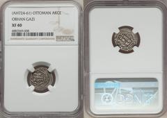 Islamic Dynasties Ottoman Empire. Orhan Ghazi (AH 724-761 / AD 1324-1360) Akce ND (c. AH 740s-750s / AD 1340s-1350s) XF40 NGC, No mint (likely Bursa, in Turkey), cf. A-1288.1 (for type), Pere-Unl., Da