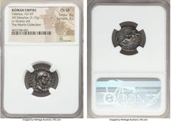 Ancients Vitellius (AD 69). AR denarius (19mm, 3.15 gm, 7h). NGC Choice VF 4/5 - 2/5. Rome, late April-20 December AD 69. A VITELLIVS GERMANICVS IMP, bare head of Vitellius right / No legend, Victory 