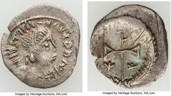 Ancients Justinian I the Great (AD 527-565). AR 1/4 siliqua? (14mm, 0.64 gm, 5h). NGC (photo-certificate) AU 4/5 - 3/5. Ravenna, AD 552-565. D N IVSTINI-ANVS P P AV, pearl-diademed, draped and cuirass