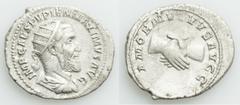 Ancients Roman Imperial Pupienus (April-June AD 238). AR antoninianus (23mm, 3.94 gm, 6h). About VF, light roughness. Rome. IMP CAES PVPIEN MAXIMVS AVG, radiate, draped and cuirassed bust of Pupienus 