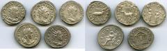 Ancients Ancient Lots ANCIENT LOTS. Roman Imperial. Ca. AD 244-251. Lot of five (5) AR antoniniani. XF. Includes: Philip I (AD 244-249), Antelope // Stag // Temple // Otacilia Severa (AD 244-249), Con