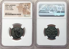 Ancients Roman Provincial SYRIA. Seleucis and Pieria. Antioch. Otho. AD 69. AE semis (23mm, 7.57 g, 12h). NGC Choice VF 4/5 - 4/5. IMP M [OTHO CAE AVG], laureate head of Otho right / Large S C, pellet