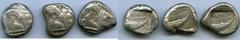 Ancients ANCIENT LOTS. Greek. Lycia. Phaselis. Ca. 500-440 BC. Lot of three (3) AR staters. Fine-About VF. Includes: (3) Prow of galley left in the form of a forepart of a boar, three shields above / 