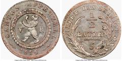 Switzerland Appenzell Appenzell. Canton 1/2 Batzen 1816 MS64 NGC, KM5. Lustrous where the silver is still showing on this billon coin. From the Allen Moretti Swiss CollectionHID05401242017.