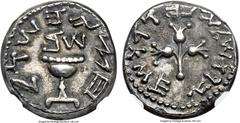 Ancient Coins Ancients JUDAEA. The Jewish War (AD 66-70). AR half-shekel (17mm, 6.82 gm, 12h). NGC AU 5/5 - 3/5, edge cuts. Jerusalem (Temple?) mint, dated Year 2 (April AD 67-March AD 68). Half of a 