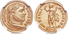 Ancient Coins Ancients Maximian, first reign (AD 286-310). AV aureus (19mm, 5.42 gm 5h). NGC MS 5/5 - 4/5. Siscia, AD 295-296. MAXIMI-ANVS AVG, laureate head of Maximian right / HERCVLI-PACIFERO, Herc