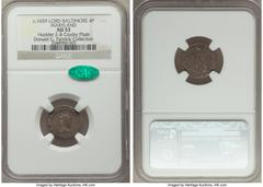 Colonials (1659) 4PENCE Maryland Lord Baltimore Groat (Fourpence), Small Bust, Hodder 2-B, W-1020, Unique, AU53 NGC. CAC. Ex: Crosby Plate. Donald G. Partrick Collection. 19.7 grains. This is the sole