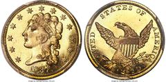 Proof Classic Quarter Eagles 1837 $2.50 PR66+ Deep Cameo PCGS. CAC. Breen-6145, Variety 18, JD-1, High R.7. Only four examples of the 1837 Classic Head proof quarter eagle are known to numismatists to