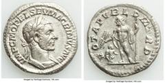 Ancients Roman Imperial Macrinus (AD 217-218). AR denarius (18mm, 3.36 gm, 1h). XF. Rome, AD 217. IMP C M OPEL SEV MACRINVS AVG, laureate, cuirassed bust of Macrinus right, seen from front / VOTA PVBL