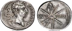 Ancients Augustus (27 BC-AD 14). AR denarius (21mm, 3.87 gm, 6h). XF. Spain, Caesaraugusta (?), 19-18 BC. CAESAR-AVGVSTVS, head of Augustus right wearing oak wreath / DIVVS-IVLIVS, eight-rayed comet w