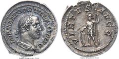 Ancients Gordian II Africanus (March-April AD 238). AR denarius (19mm, 2.98 gm, 6h). ANACS AU 50. Rome. IMP M ANT GORDIANVS AFR AVG, laureate, draped and cuirassed bust of Gordian II right, seen from 