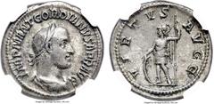 Ancients Gordian II Africanus (March-April AD 238). AR denarius (20mm, 3.09 gm, 12h). NGC Choice VF 5/5 - 5/5. Rome, March-April AD 238. IMP M ANT GORDIANVS AFR AVG, laureate, draped and cuirassed bus