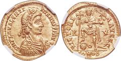 Ancients Valentinian III, Western Roman Empire (AD 425-455). AV solidus (21mm, 4.45 gm, 7h). NGC MS 5/5 - 4/5. Ravenna, ca. AD 430-445. D N PLA VALENTI-NIANVS P F AVG, rosette-diademed, draped and cui