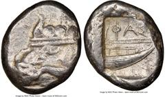 Ancients Greek LYCIA. Phaselis. Ca. 500-440 BC. AR stater (22mm, 6h). NGC VF. Prow of galley left in the form of a forepart of a boar, three shields above / ΦΑΣ, stern of galley right with guard rail,