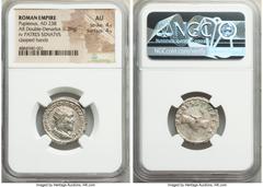 Ancients Roman Imperial Pupienus (April-July AD 238). AR antoninianus (22mm, 6.09 gm, 1h). NGC AU 4/5 - 4/5. Rome. IMP CAES PVPIEN MAXIMVS AVG, radiate, draped and cuirassed bust of Pupienus right, se