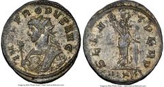 Ancients Roman Imperial Probus (AD 276-282). BI antoninianus (23mm, 3.82 gm, 5h). NGC AU 4/5 - 4/5, Silvering. Ticinum, 6th officina, 9th emission, AD 281. IMP C PROBVS AVG, radiate, mantled bust of P