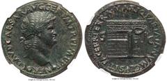 Ancients Roman Imperial Nero (AD 54-68). AE sestertius (35mm, 26.22 gm, 7h). NGC AU S 5/5 - 4/5, Fine Style. Lugdunum, ca. AD 65. NERO CLAVD CAESAR AVG GER P M TR P IMP P P, laureate head of Nero righ