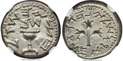 Ancients Judaea JUDAEA. The Jewish War (AD 66-70). AR half-shekel (18mm, 6.73 gm, 12h). NGC Choice AU 5/5 - 3/5. Jerusalem (Temple?) mint, dated Year 2 (April AD 67-March AD 68). Half of a shekel (Pal