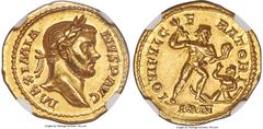 Ancients Roman Imperial Maximian, first reign (AD 286-310). AV aureus (19mm, 5.47 gm, 12h). NGC Choice AU 5/5 - 4/5, light scuff. Iantinum (Meaux), AD 293. MAXIMIA-NVS P AVG, laureate head of Maximian
