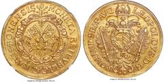 German States Regensburg Regensburg. Free City gold 10 Ducat ND (1700-1705) AU58 NGC, cf. KM183 (with date of 1667), Fr-2568 (Unique; this coin), Beckenbauer-202. 34.70gm. With the name and titles of 