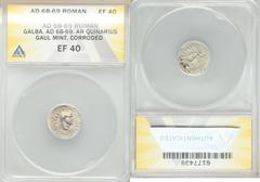 Ancients Roman Imperial Galba (July AD 68-January AD 69). AR quinarius (16mm, 8h). ANACS EF 40, corroded. Uncertain mint in Gaul, November AD 68-15 January AD 69. SER•GALBA•IMP•CAESAR•AVG•P•M•T•P, lau