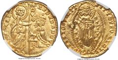 Crusader States Achaia. Robert D'Angio gold Zecchino ND (1346-64) MS65 NGC, Fr-38a, Ives-Plate XII, 1. A somewhat crude Crusader imitation of a Venetian Ducat of Andrea Dandolo. Brightly lustrous with