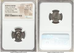 Ancients Roman Imperial Galba (July AD 68-January AD 69). AR denarius (17mm, 3.23 gm, 6h). NGC Choice Fine 4/5 - 3/5. Rome. IMP•SER•GALBA-CAESAR•AVG, laureate, draped bust of Galba right, seen from fr