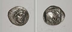 Lot of two Greek silver coins. Includes: Lucania, Velia. Nomos // Carian Islands, Rhodes. Didrachm. Average Fine to VF, the Rhodian didrachm corroded. Estimate: 250-350 USD