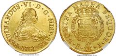 Chile Ferdinand VI gold 8 Escudos 1751 So-J MS62 NGC, Santiago mint, KM3, Fr-5, Cal-72, Onza-644. A lovely piece bordering on choice, lightly Prooflike fields alive with watery golden luster, a touch 