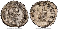 Ancients Roman Imperial Pupienus (April-June AD 238). AR denarius (21mm, 2.08 gm, 7h). NGC Choice AU 5/5 - 3/5. Rome. IMP C M CLOD PVPIENVS AVG, laureate, draped and cuirassed bust of Pupienus right, 