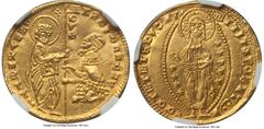 Crusader States Chios. Anonymous gold Imitative Ducat ND (1343-1354) MS65 NGC, Fr-2a. 3.55gm. Imitating a Venetian ducat of Andrea Dandolo. An excellent representative of this imitative issue revealin