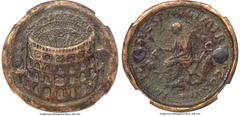 Ancients Roman Imperial Titus, as Augustus (AD 79-81). AE proto-contorniate sestertius (36mm, 24.49 gm, 6h). NGC VF 5/5 - 1/5, double holed and plugged. Rome, AD 80-81. Oblique overhead view of the Co