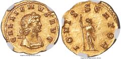 Ancients Roman Imperial Gallienus (AD 253-268). AV quinarius (19mm, 1.61 gm, 7h). NGC MS 4/5 - 4/5. Rome, 6th officina, 9th emission, AD 265-267. GALLIENVS AVG, laureate, cuirassed bust of Gallienus r
