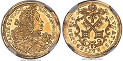 German States Regensburg. Free City gold Ducat 1712 MS63 NGC, KM254, Fr-2500. With the name and titles of Karl VI. Expertly crafted on a lustrous planchet demonstrating deeply mirrored qualities, this