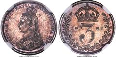 Great Britain Victoria 10-Piece Certified gold & silver Partial "Golden Jubilee" Mint Set 1887 NGC, 1) 3 Pence - MS64, KM758, S-3931 2) 6 Pence - MS63, KM759, S-3928 3) Shilling - MS64, KM761, S-3926 