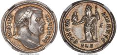 Ancients Roman Imperial Galerius, as Augustus (AD 305-311). AR argenteus (19mm, 3.29 gm, 12h). NGC AU 5/5 - 3/5. Alexandria, 3rd officina, after 1 May AD 305. MAXIMI-ANVS AVG, laureate head of Galeriu