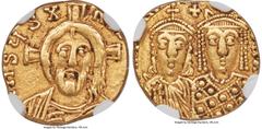 Ancients Byzantine Michael III "the Drunkard" (AD 842-867), with Theodora. AV solidus (11mm, 2.83 gm, 7h). NGC VF 4/5 - 1/5, clipped. Constantinople, AD 850-856. IhSЧS X-RISTOS *, facing half-length b