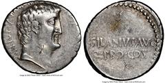 Ancients Roman Republic Marc Antony, as Imperator and Triumvir (43-30 BC). AR denarius (18mm, 3.69 gm, 1h). NGC VF 4/5 - 4/5, bankers mark. Military mint traveling with Antony, 33/2 BC, M. Junius Sila